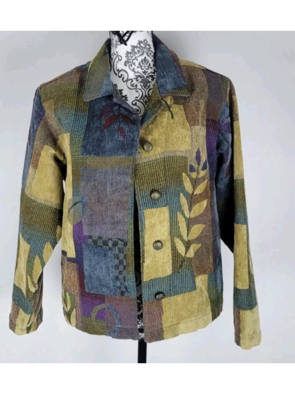 "Gotcha Covered Vintage Tapestry Jacket Womens M Boho Southwestern Chenille USA"